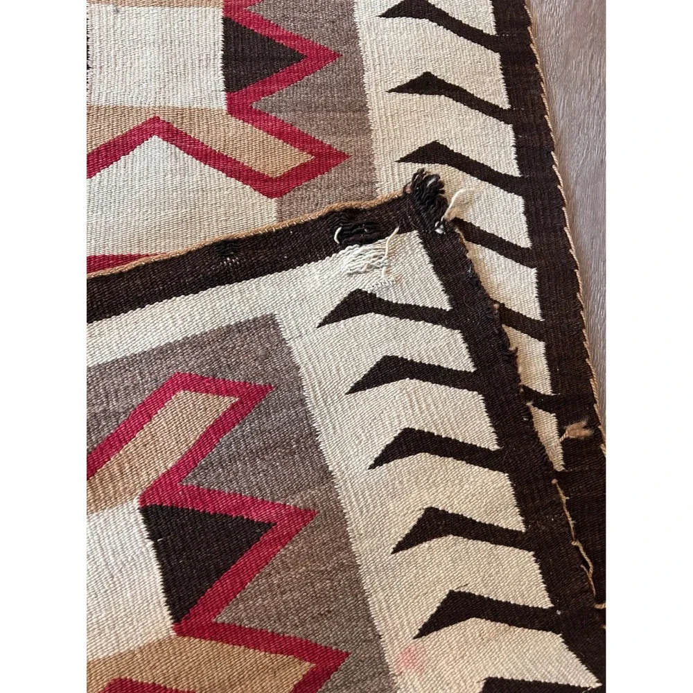 Vintage Southwest Handwoven Wool Rug Navajo Style Tribal Earth Tones 51x28.5